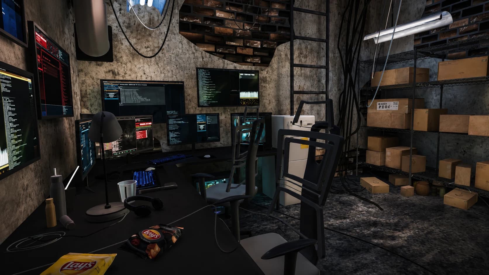 Underground workstation environment, primary view